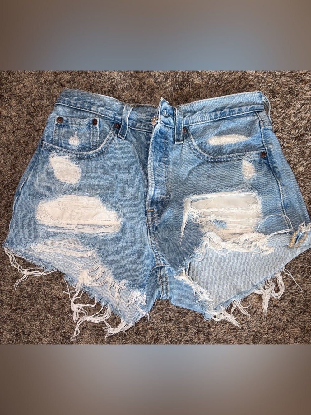 Levi's Light Blue Distressed High-Waist Denim Shorts